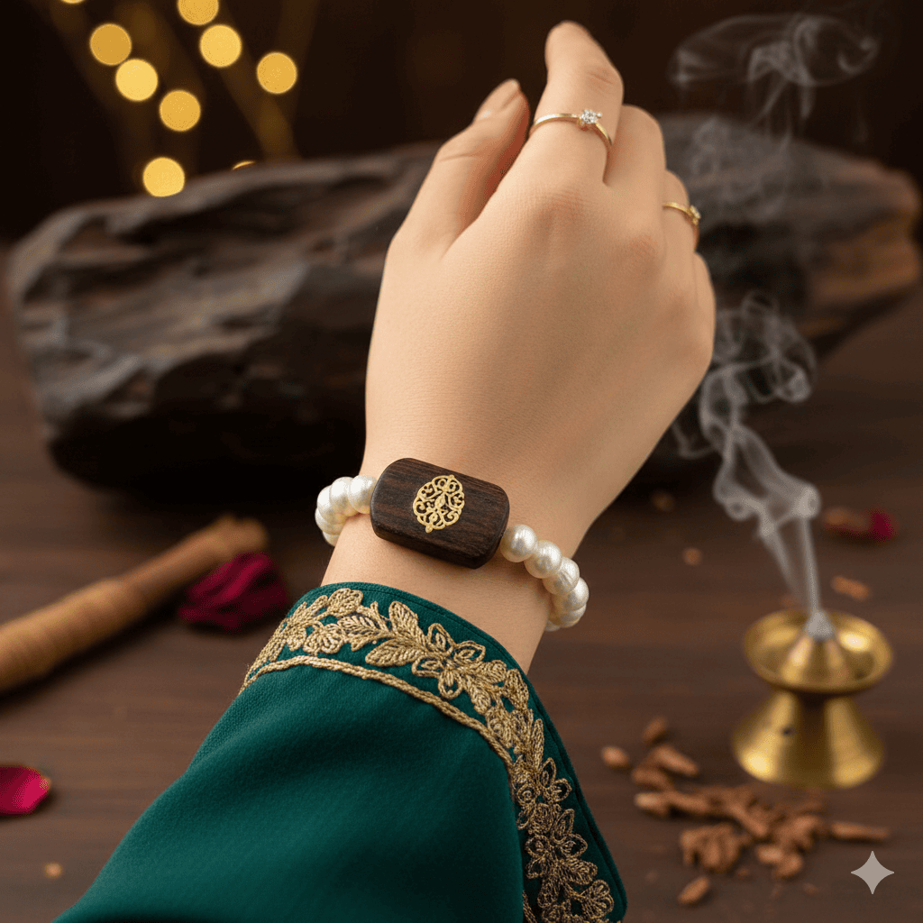 Bracelet en Perles et Oud avec Motif en Or