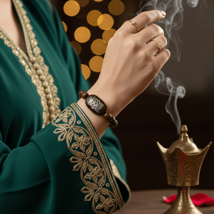 Bracelet en Oud avec Motif en Argent