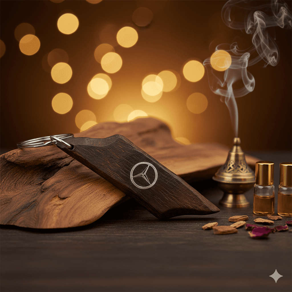 Porte-clé en Oud avec Logo Incrusté en Argent