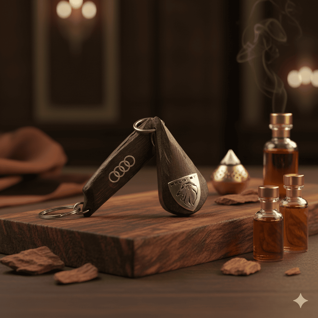 Pack Duo Couples – 2 Porte-clés en Oud avec Logo Argent